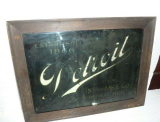 Antique Detroit Marine Fire Insurance Reverse Painted Glass Sign Framed 1920s