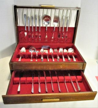 73 Pc Wm.  A.  Rogers Park Lane 1936 Silver Plate Service For 8 Flatware In Chest