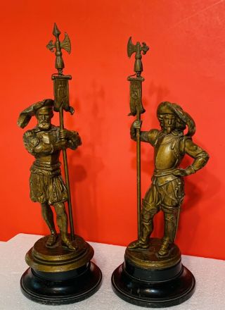 Vintage Pair Bronze Spanish Conquistador Knight Figures Mid Century 16.  5 " 8lbs