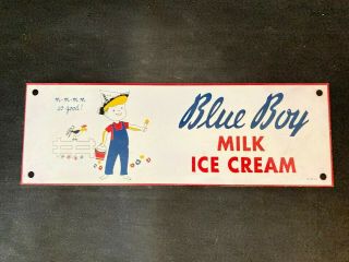 Vintage Blue Boy Milk Ice Cream Painted Sign Rare Old Advertising 12 "