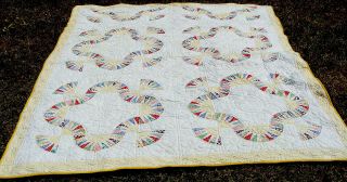 Antique Cotton Patchwork All Hand Quilted Quilt,  77 " X 64 "