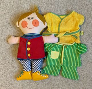 Vintage Playskool 1970 Dapper Dan Learn To Dress Doll & Clothes Pajamas And Robe