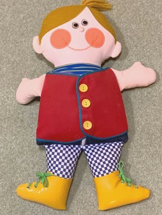 Vintage Playskool 1970 Dapper Dan Learn To Dress Teaching Doll Plush Stuffed Toy