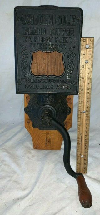 Antique Golden Rule Coffee Grinder Mill Cast Iron Face Plate Sign Columbus Oh