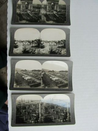 4 Antique Wwi Stereo Photos,  Arc De Triumphe,  3rd Army Trucks,  Ypres Trenches