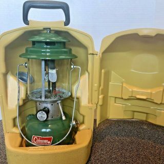 Vintage Coleman Lantern W/ Case Mantel 220f Yellow Clam Carrying Retro Camping
