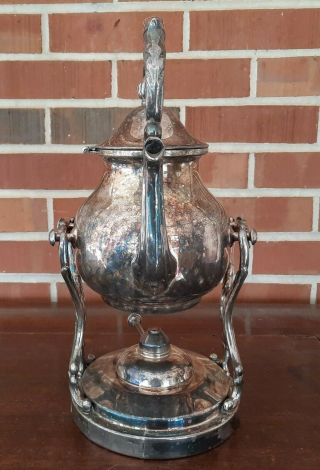 Vintage Tilting Tea Pot w Burner & Stand Birmingham Silver Co Silver on Copper 2