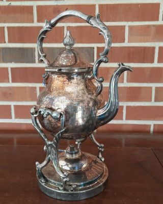 Vintage Tilting Tea Pot w Burner & Stand Birmingham Silver Co Silver on Copper 3