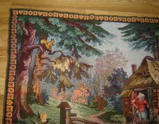 Antique old large wall hanging Tapestry Hansel and Gretel landscape house forest 3