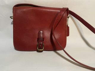 Vintage Coach Shoulder Bag Red Leather Medium Saddle Pouch Style 9590 Nyc