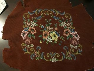 Finished Needlepoint Floral Design Norwegian Antique Chair Covering 26 " X23 "