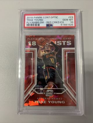 2019 - 20 Panini Contenders Optic Trae Young Numbers Game Red Ice Psa 10
