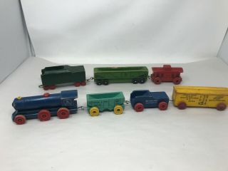 Vintage Strombecker Wooden Train Lines Engine 999 W/5 Cars And A Caboose