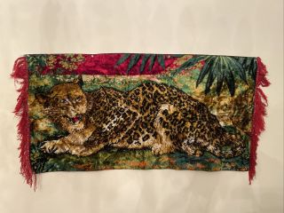 Vintage Velvet Wall Tapestry Rug Leopar 20”x38”