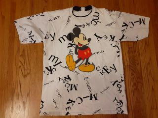Vintage 1990s Mickey Mouse All Over Print T - Shirt L - Xl Disney Hip Hop