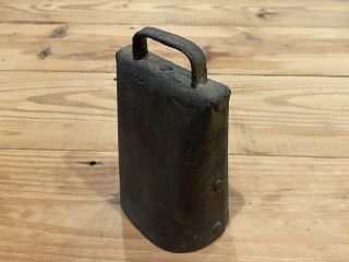 Antique Primitive Hand Made Riveted Steel Cow Bell Clapper 5 - 1/4 " Tall
