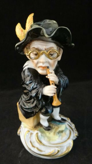 Antique Capodimonte Porcelain Figure,  Dwarf Flute Musician.  4 3/8” T.