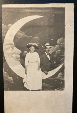 Antique 1900s 1910s Rppc Paper Moon Couple Riverview Exposition Chicago - Unposted