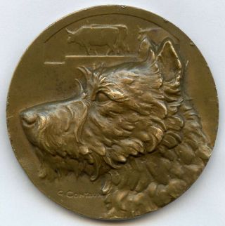 France Exposition Nancy 1934 Shepherd Dog Bronze Art Medal By Contaux 41mm 36gr
