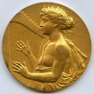 France Music Woman Lyra Gilded Award Bronze Art Medal By Mouchon 36mm 22gr