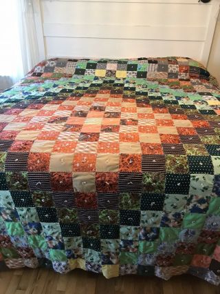 Mid Century Vintage King Size Quilted Bedspread Polyester Boho Mcm Trip Around