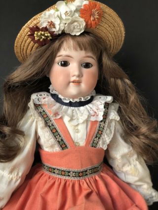 Antique German Armand Marseille Florodora 21” Doll Bisque Head Kid Leather Body