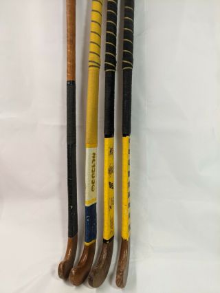 Vintage 4 Wood Field Hockey Sticks Long Blade Antique Usa Olympic W/ Bag
