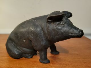 Antique Cast Iron Sitting Pig Still/coin Bank 2lbs 5oz 7.  25 " L X 3 " W X 4 " T