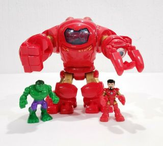 Playskool Marvel Hulk Buster Suit Iron Man Tony Stark Hulk Figures Complete Set