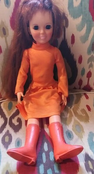 Vtg 1968/69 Ideal Crissy Doll Orange Dress & Tall Go Go Boots 18 "