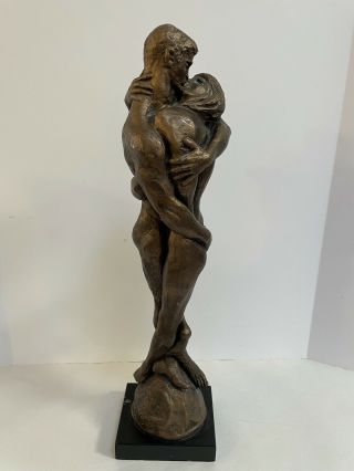 Vintage 1979 Austin Sculpture By J.  Cox 24” Embracing Nude Man And Woman C Detai