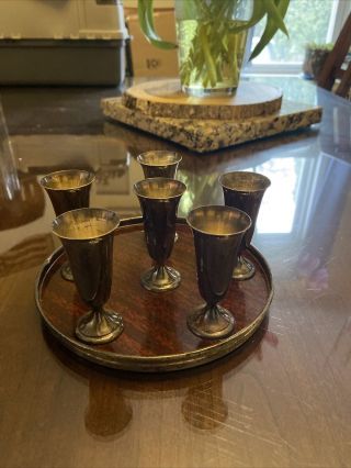 6 Vintage Alvin Sterling Silver Cordial Glasses With Tray