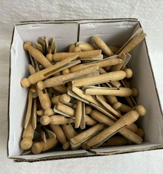 90 Vintage Wood Clothespins Laundry Round Head Crafts Altered Art 3 1/2 " Long