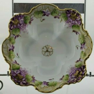 Antique Morimura Bros.  Nippon Hand Painted Bowl Violets & Green Leaves W/ Gold