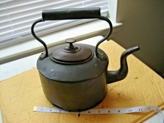Antique All Copper Metal Teapot Tea Kettle 11 " With Swan Curved Neck And Lid