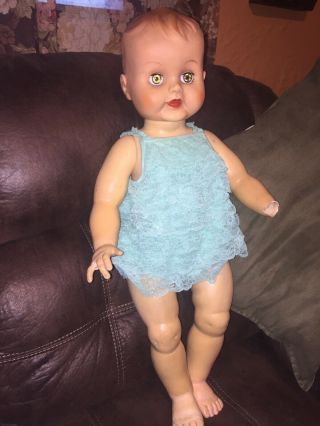 Vintage Baby Doll Drink Wet Molded Hair Playpal Companion 26” Needs Tlc