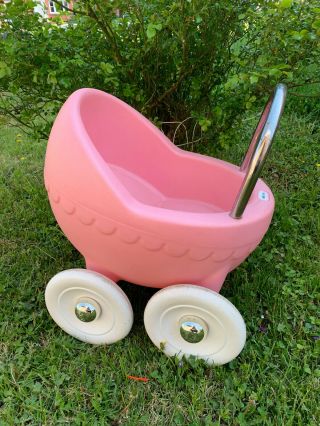 Vintage Little Tikes White Pink Carriage Doll Stroller Buggy 1984 Metal Handle