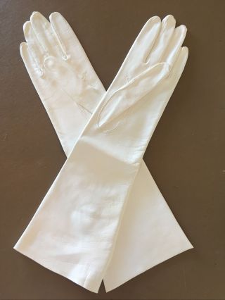 Vintage White Leather Opera Gloves - Size 7