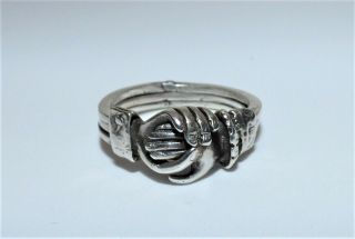 Antique Silver Fede Gimmel Ring Clasped Hands 1920 