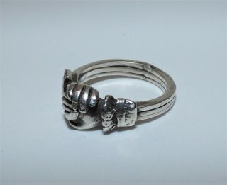 ANTIQUE SILVER FEDE GIMMEL RING CLASPED HANDS 1920 ' S BETROTHAL RING LOVE TOKEN 2