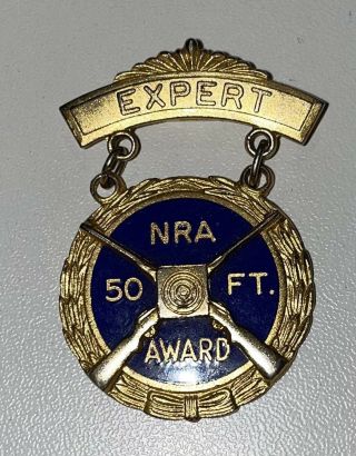 Nra 50 Ft.  Shooting Expert Award Medal Brassvtg Blue Gold Sharp Blackington