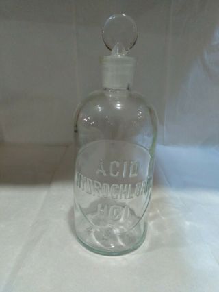 Vtg Clear Glass Chemist Pharmacy Apothecary Bottle Acid Hydrochloric Hcl Wheaton