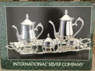 Vintage International Silver Co 5 Piece Silver Plated Tea / Coffee Set With Tray
