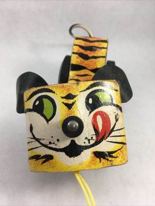 Vintage Fisher Price Tawny Tiger Pull Toy Wooden Toy 1961