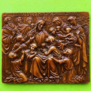 Religious Jesus Christ Let The Little Children Come To Me Dove Big Bronze Medal