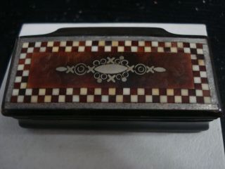 Antique Carved Horn Snuff Box Inlay Marquetry Tobacco