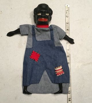 Antique Black Americana Hand Puppet = Punch & Judy Wood Hand Carved Big Head