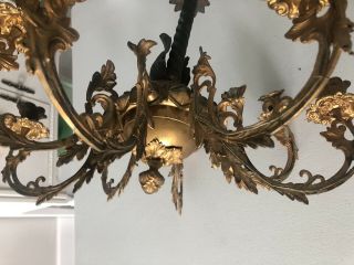 Antique French Metal Brass Ceiling Fixture Chandelier Hanging