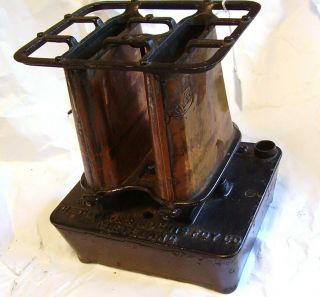 ANTIQUE SUMMER GIRL CAMP STOVE,  PAT.  1893,  CAST IRON & BRASS,  NEAT PIECE,  NO RES 2