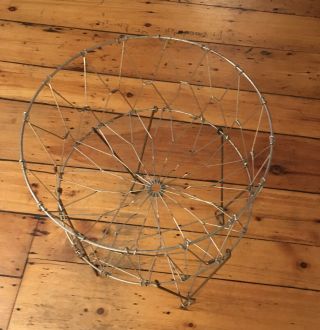 Vintage Laundry Basket Hamper Wire Foldable Metal Round Toys Storage Antique Bin 2